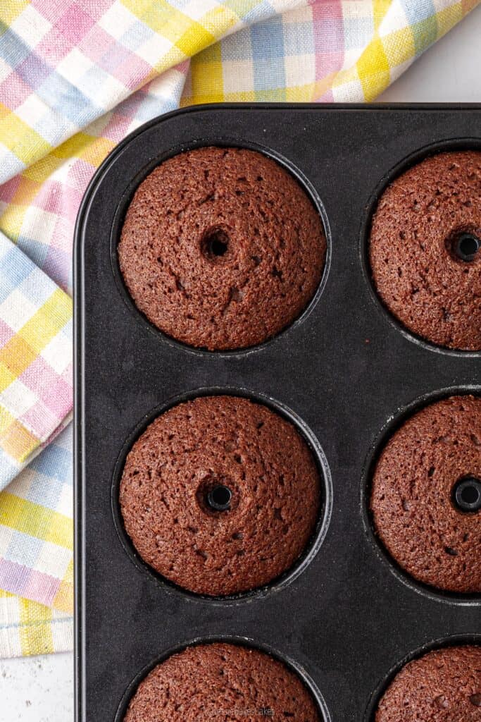 chocolate cakes baked in a mini bundt tin