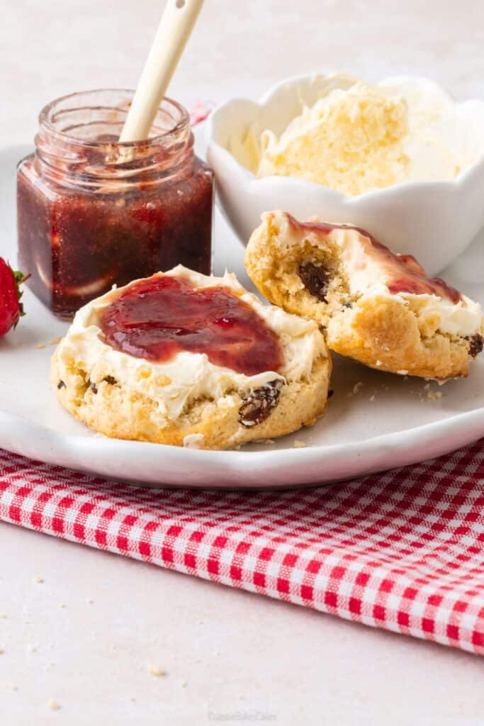 fruit scones with cream and jam