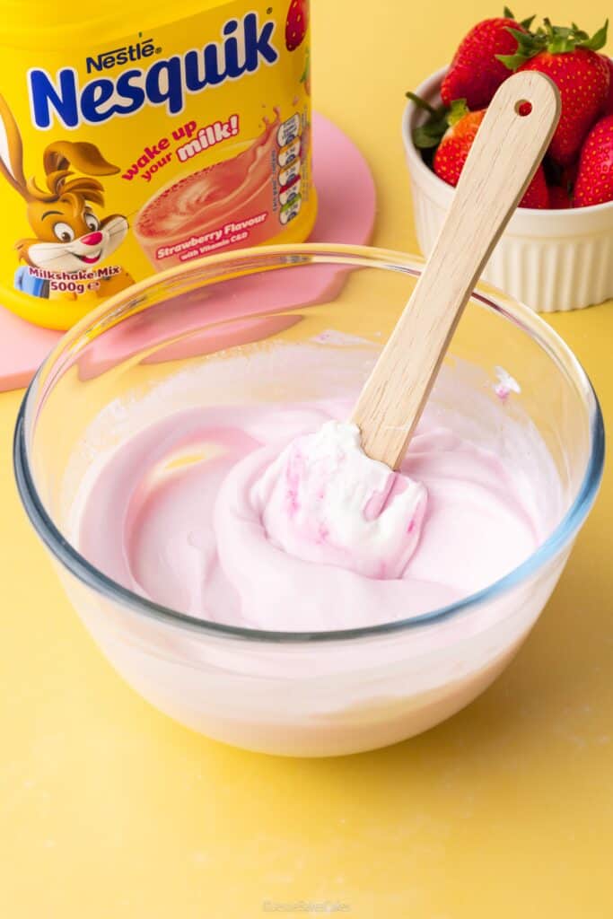 yogurt and strawberry milkshake mixture
