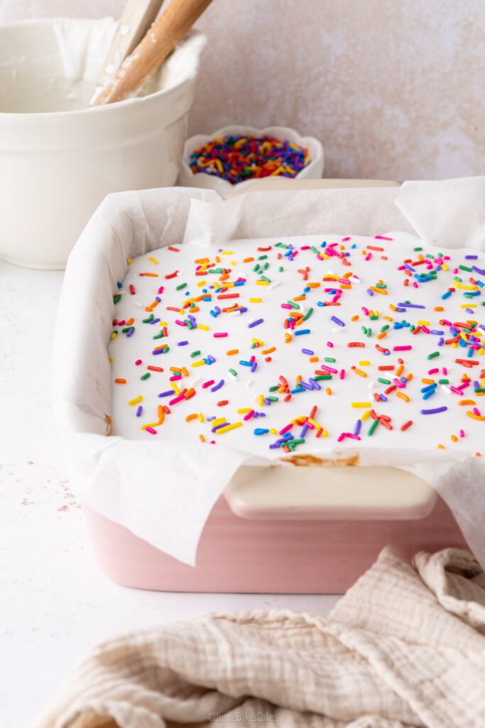 vanilla sprinkle school cake