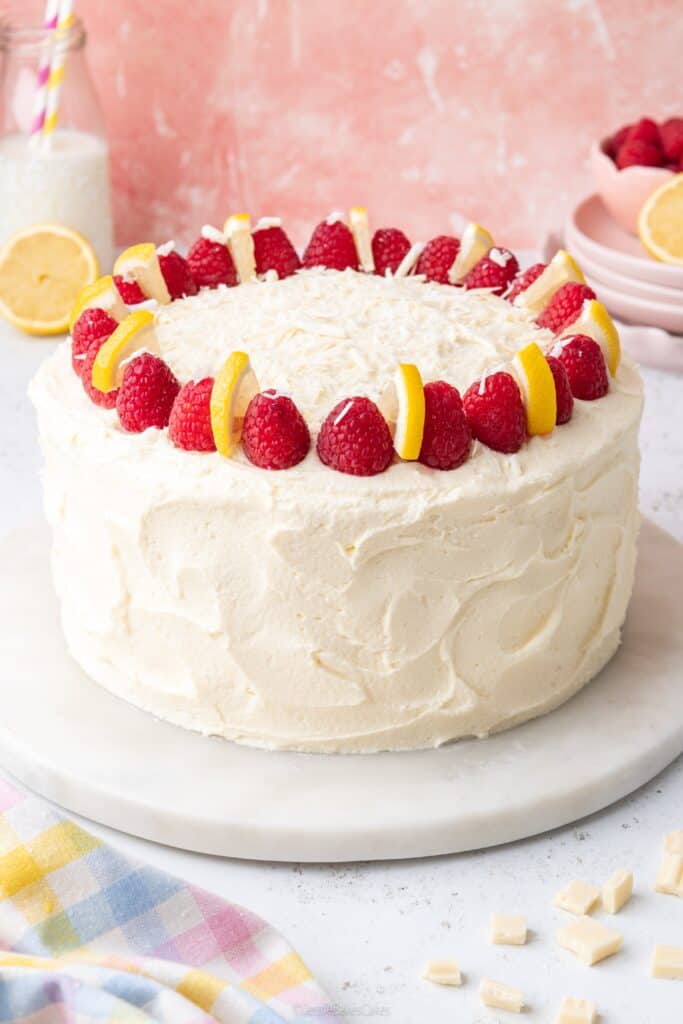lemon, raspberry and white chocolate cake 