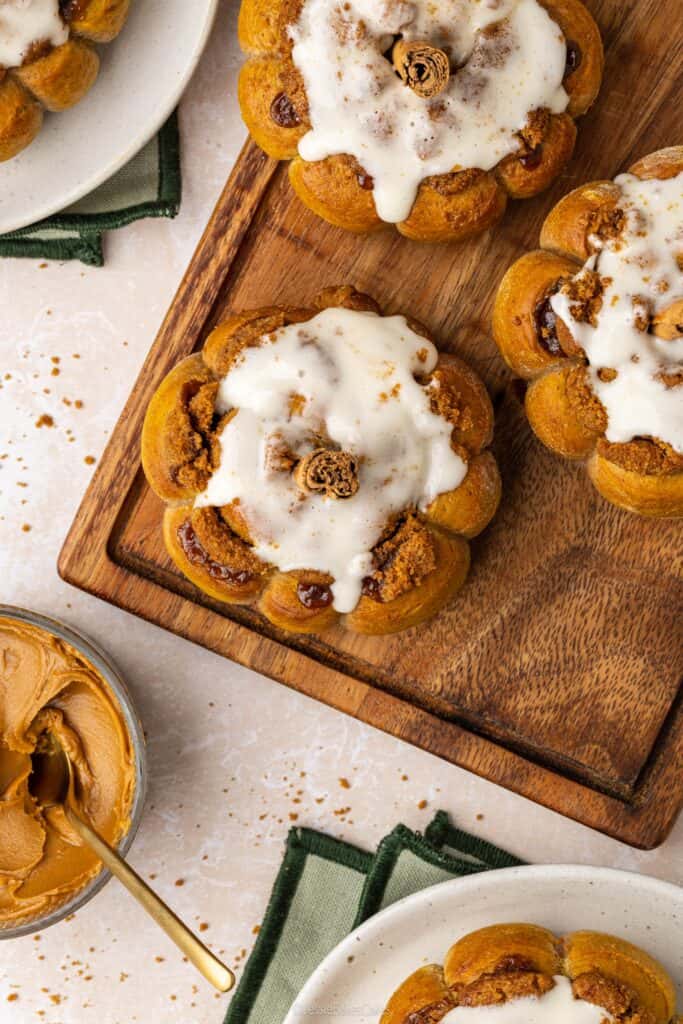 Pumpkin Shaped Biscoff Cinnamon Rolls