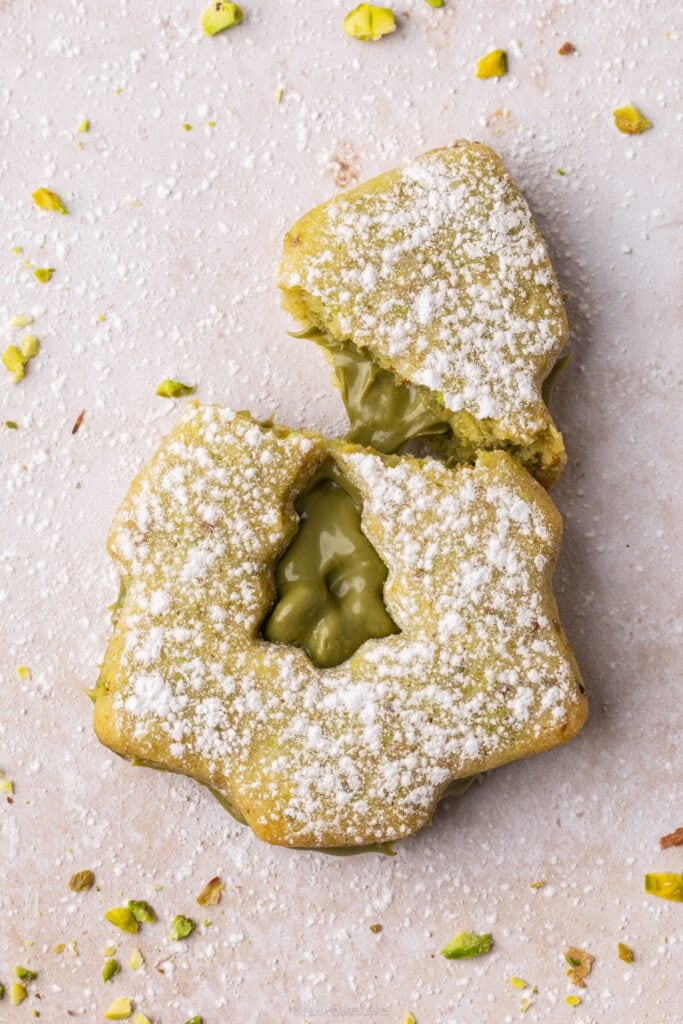 Christmas tree pistachio Linzer cookies