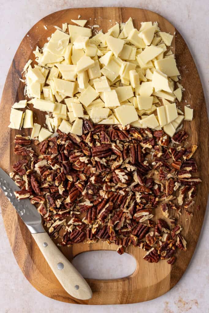 chopped white chocolate and toasted pecans for cookies